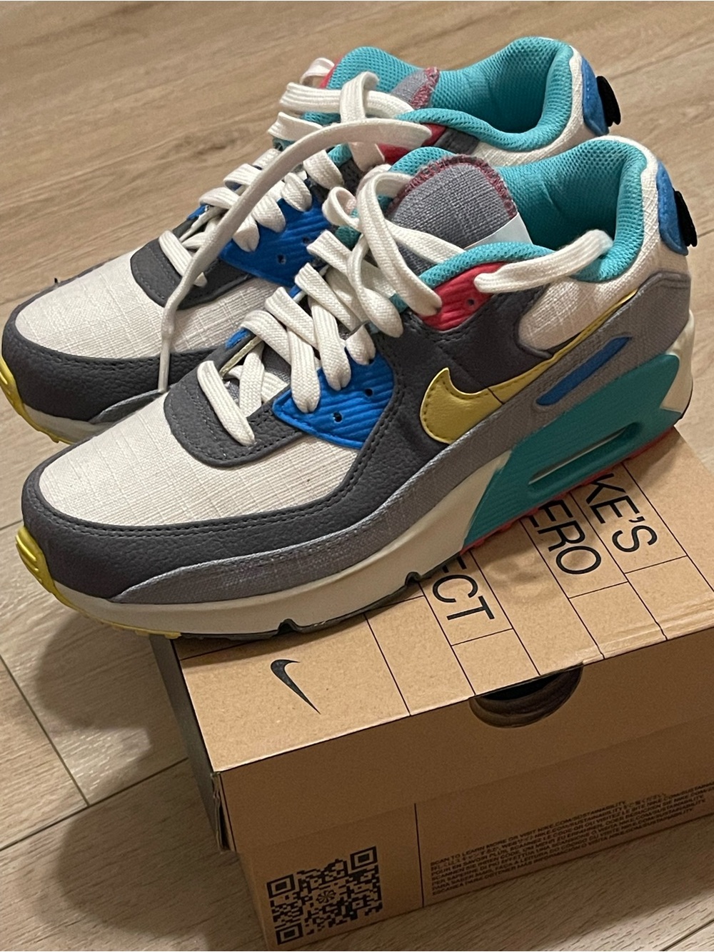 Nike Kids Air Max-Style Sneakers in Yellow, Blue & Gray - Picture 3 of 9